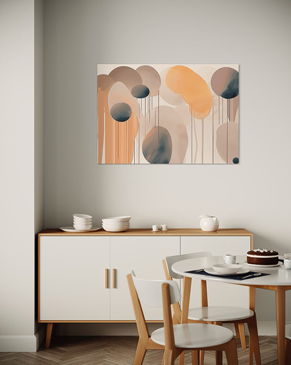 abstract artwork, brown and orange and black shapes and lines, unique wall art print in living room