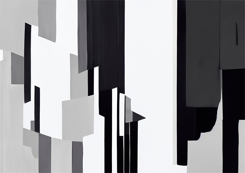 printable wall art print, black and white geometric shapes and lines with some grey tones