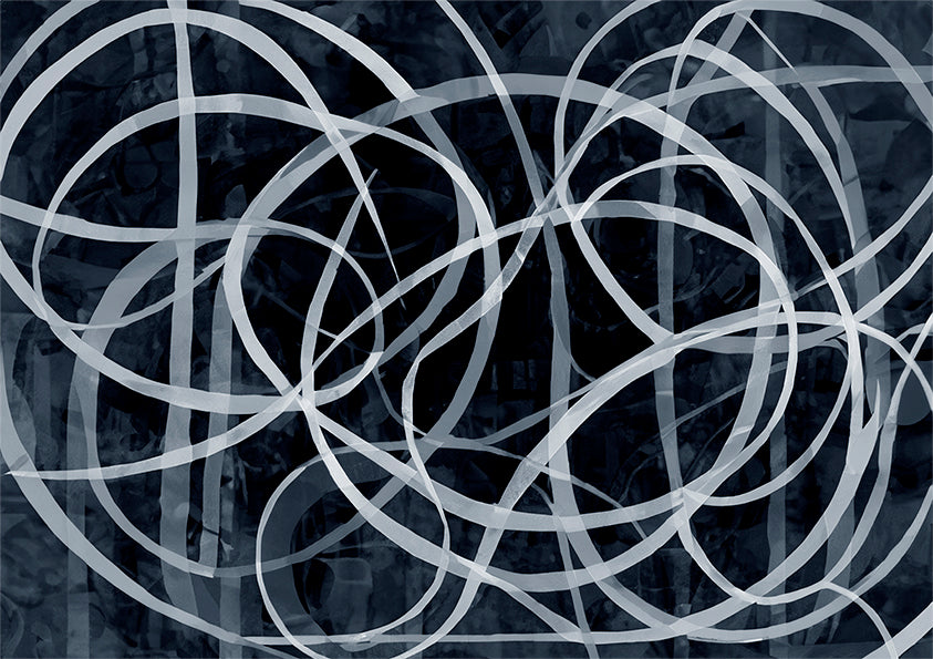 Printable Wall Art, Black, white and Grey abstract artwork with white circular lines