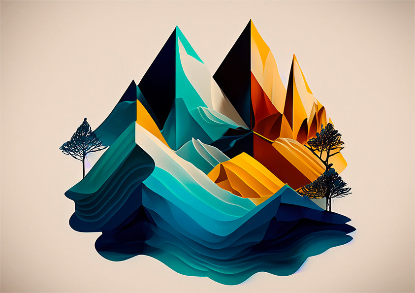 Botanical Wall Art Print, Mountain Peaks in varying colours.