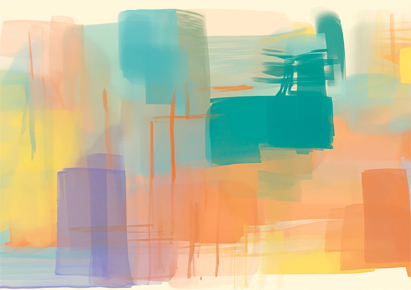 Abstract wall art, unique wall art print, rectangular shapes and angular lines with bright colours