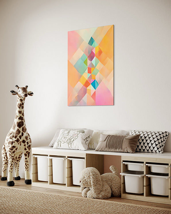 Fortune Stack Unique Wall Art Print featuring pastel colours and geometric shapes. kids wall art print in kids play room