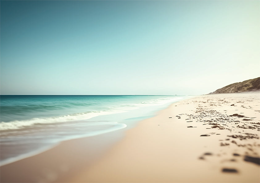 afternoon walk unique wall art print, beach coastline. Abstract coastal artwork.