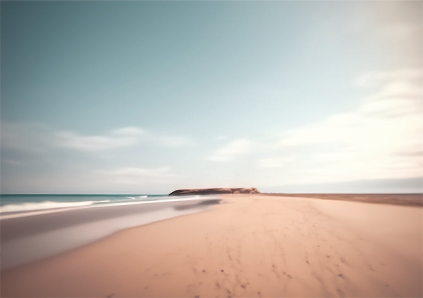coastal connection unique wall art print featuring shoreline and rocky headland in the distance.
