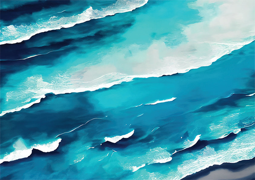 coastal gust unique wall art print, ocean waves lapping at the Australian shoreline.