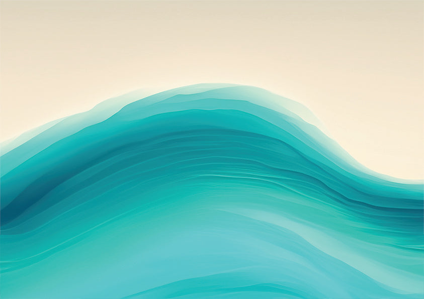 swell unique wall art print, coastal abstract wave in blue and aqua tones.