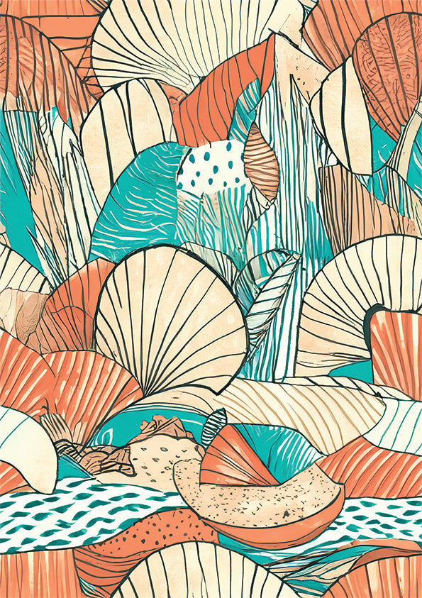 unique wall art print tidal shells is an abstract sketch featuring shells and line drawing.