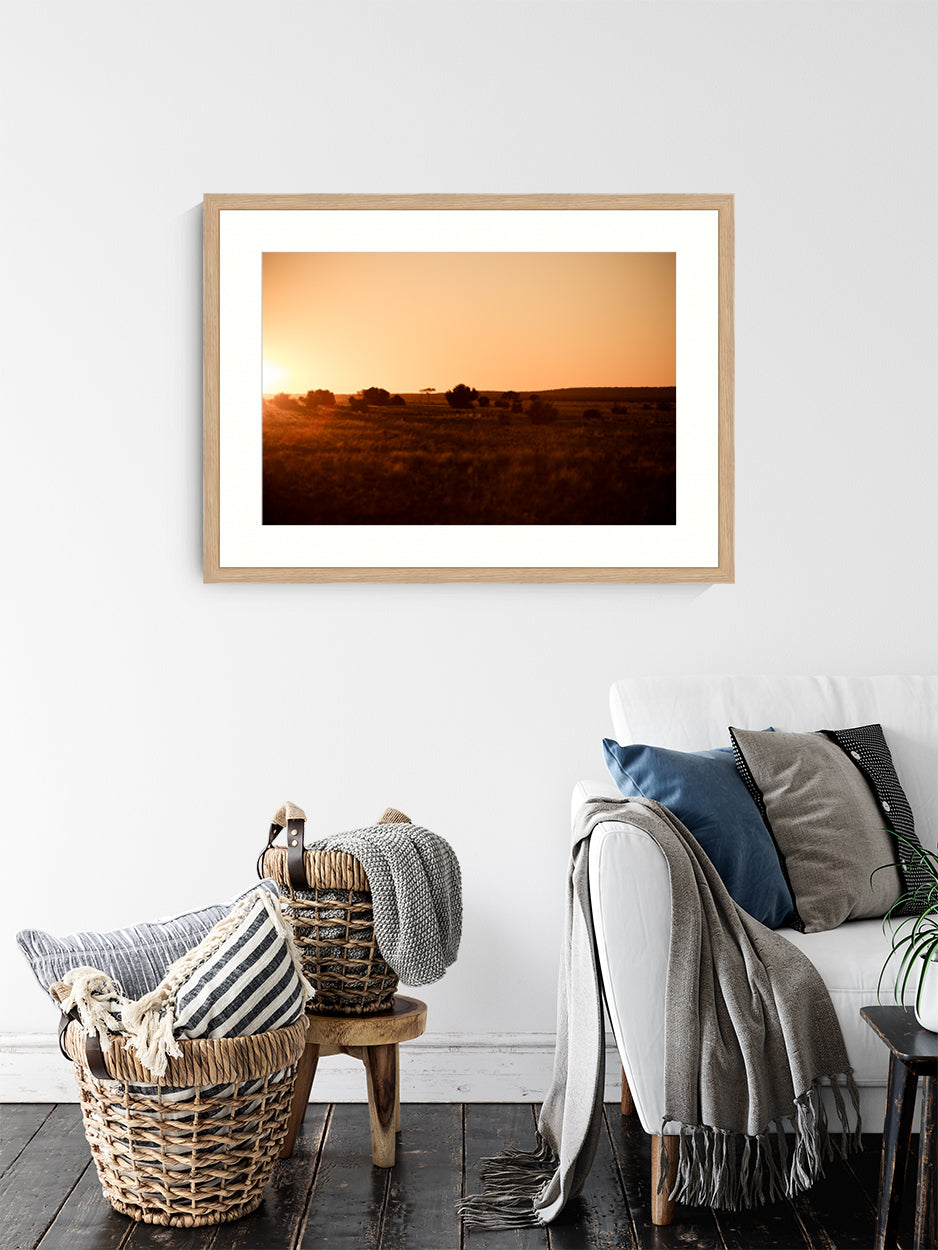 Sunset Landscape Photograph, Nature Photography, Wall Art Print, Golden, timber frame