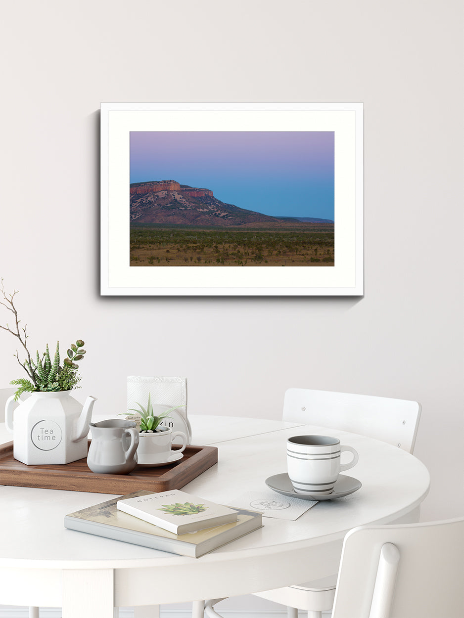 Wall Art Print, Australian Landscape Photography, Nature Photography, purple and blue sunset mountain print, wall art Australia, white framed
