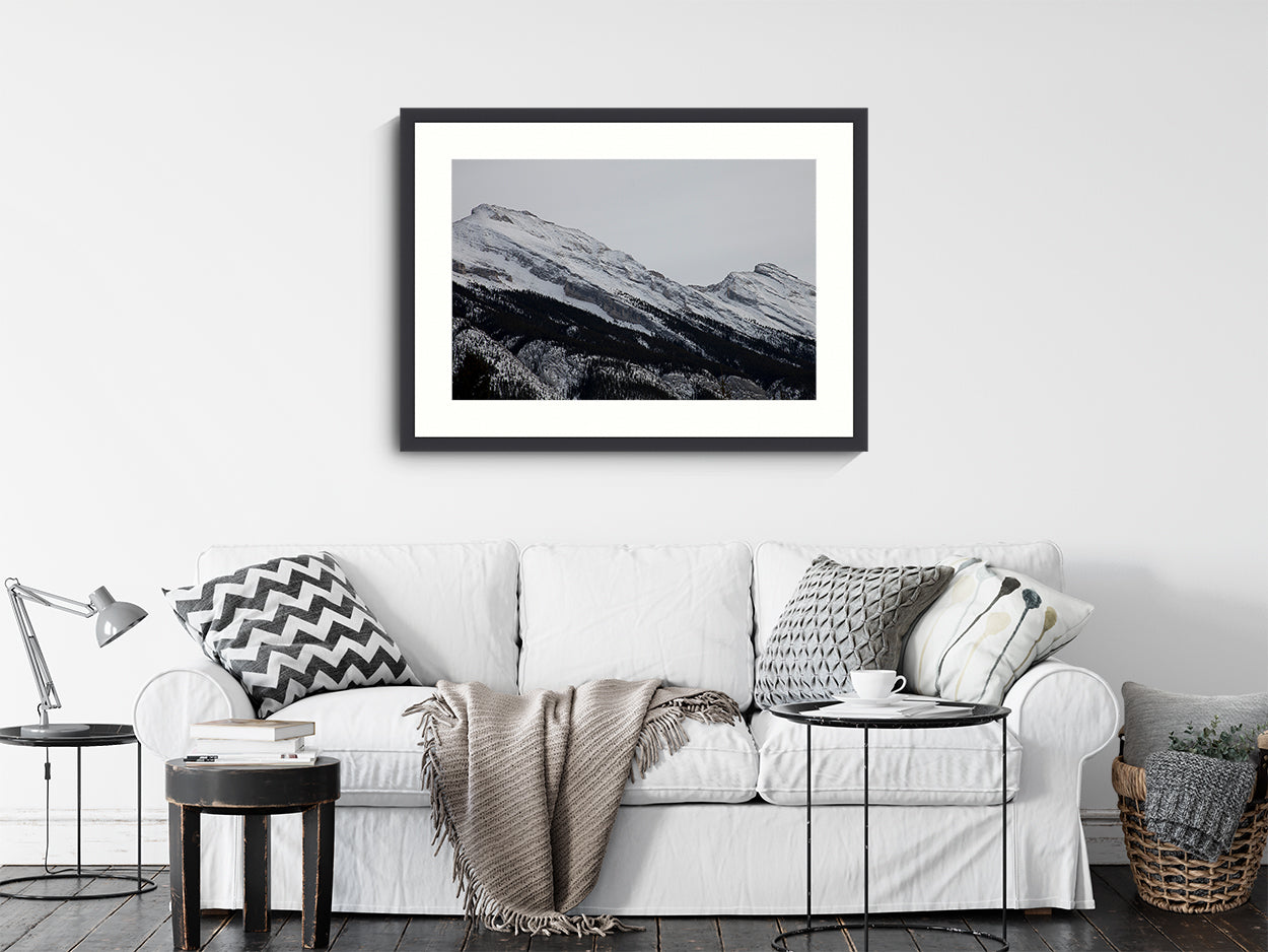 nature photography snow peaked mountains, landscape photography, black and white prints, wall art for living room