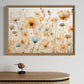 hope is the artwork title for this gorgeous botanical wall art print.  The flowers are vintage looking with soft pastel hues of orange, brown, beige and blue.  Very soft and flowing to look at.  artwork hanging in a timber canvas float frame