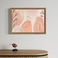 after the rain botanical wall art.  soft pastel colours of apricot and blush pink combined with painted leaves and rain drops create a beautiful and unique abstract nature based artwork. artwork is hanging in a high quality canvas timber float frame.