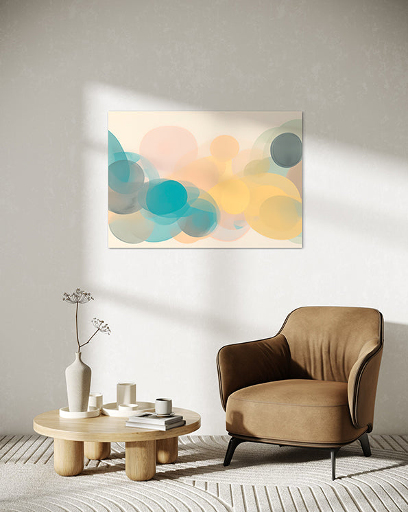 Australian Wall Art Prints, abstract pastel colours and shapes, wall art hanging in living room