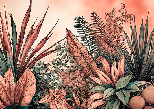 botanical wall art print, dusky pink leaves and green leaves, a unique wall art print