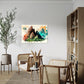 enchanted ranges is a nature wall art print which is hanging in a living room in this photo above an armchair