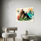 enchanted ranges is a nature wall art print hanging in a living room above a coffee table and chair on a white wall