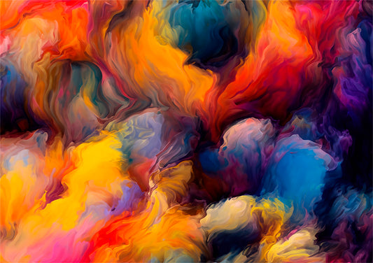 abstract artwork, rainbow storm of colour and flare