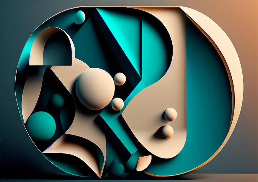 geometric shapes floating in a frame, digital artwork, wall art print