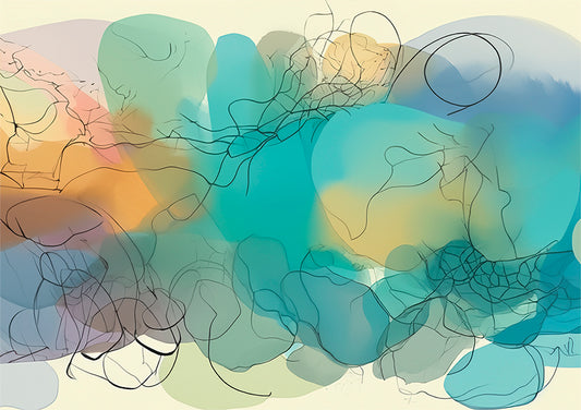Abstract artwork, line drawing with pastel colours in circular shapes, why is abstract art so beautiful