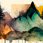 botanical wall art print featuring mountains, pine trees and digital paint splattering