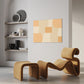 wall art print using geometric shapes and subtle colours, pathway is a unique wall art print hanging in an elegant living room above a designer armchair