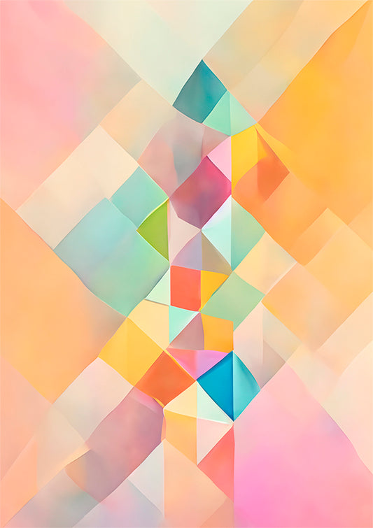 Fortune Stack Unique Wall Art Print featuring pastel colours and geometric shapes. 