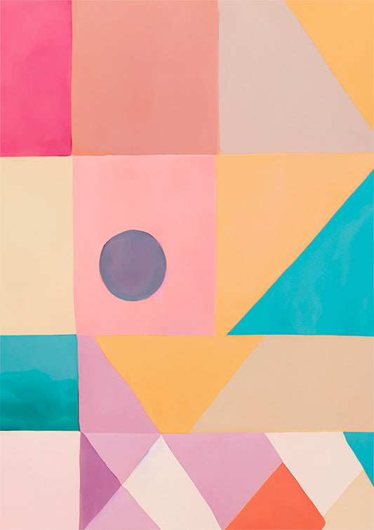 abstract artwork featuring geometric shapes in pastel colours.
