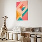 abstract artwork featuring geometric shapes in pastel colours, wall art print hanging in kids playroom