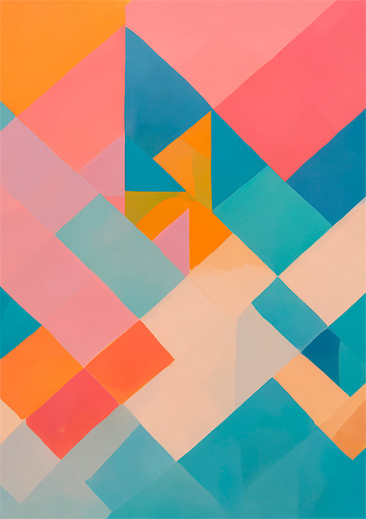abstract artwork print Overlap geometric shapes and bold pastel colours.