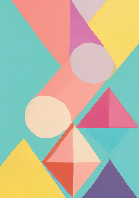 abstract artwork powerball print, geometric shapes and pastel colours.