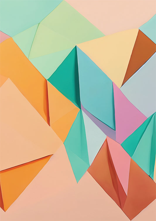 abstract artwork, pastel rainbow colours in geometric shapes, wall art print