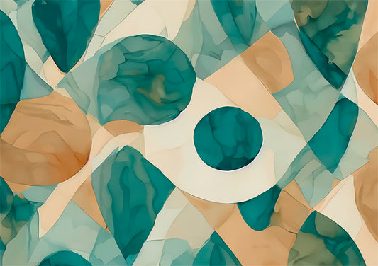 Printable Wall Art Revere an abstract artwork with green and golden abstract shapes