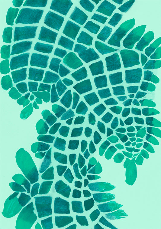Australian Wall Art Print Salt Water Crocodile (Salty) showing the rhythm and repetition of the green scales. 