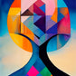 abstract artwork featuring human head and tree simultaneously fully of blood and bright colours.