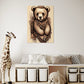 baby bear kids wall art print, wall art is hanging in a kids playroom above a seat and next to a giraffe