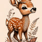 kids wall art print baby deer with boho type flowers around the feet.