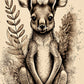 kids wall art baby kangaroo surrounded by boho leaves.