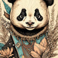 Kids Wall Art Baby Panda sketch with boho flowers around it