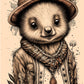 kids wall art print of a wombat wearing a hat with flowers surrounding it.  boho type feel to it.  