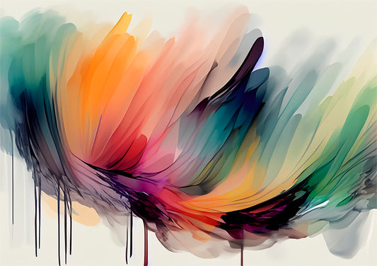 abstract artwork, rainbow colours that are dripping down the page, a unique wall art print
