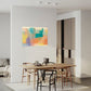Abstract wall art, unique wall art print, rectangular shapes and angular lines with bright colours, wall art print hanging in living room