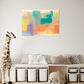 Abstract wall art, unique wall art print, rectangular shapes and angular lines with bright colours, wall art print hanging in Childs bedroom