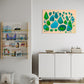 botanical wall art print, tiny forest sketch with a boho feel hanging in children's room above cabinet