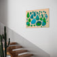 botanical wall art print, tiny forest sketch with a boho feel hanging above a staircase in a hallway