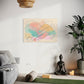 Australian Wall Art, time unique wall art, line drawing with muted pastel colours, wall art hanging in yoga studio