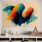 Printable Wall Art, Daydreaming, colourful clouds and bright colours with paint dripping, wall art print hanging above a Childs play drawers.