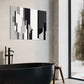 printable wall art print, black and white geometric shapes and lines with some grey tones, wall art print in bathroom