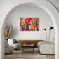 abstract wall art print land featuring colours and shapes that represent the earth and water from an aerial view, Australian land wall art hanging in living room