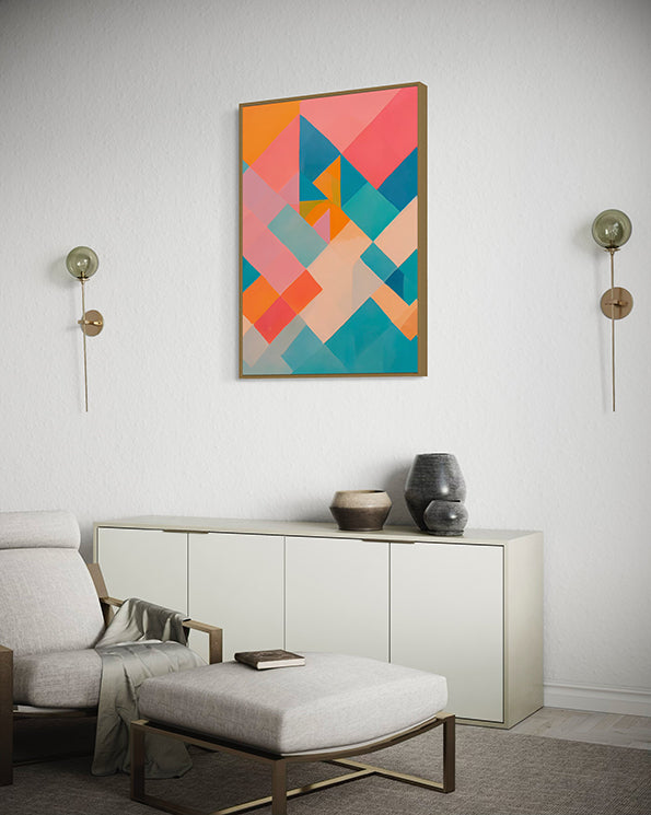 abstract artwork print Overlap geometric shapes and bold pastel colours. wall art print in living room
