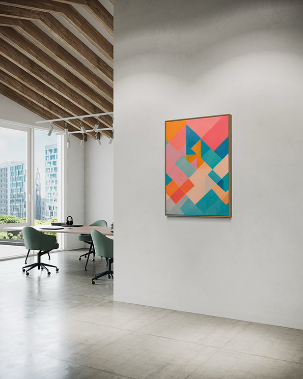 abstract artwork print Overlap geometric shapes and bold pastel colours.  Australian wall art print in office.